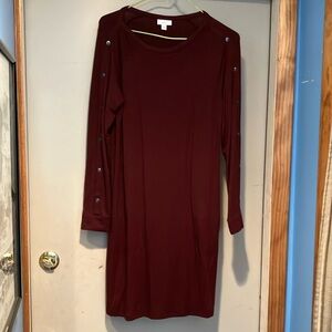 J. Jill Burgundy Sheath Long Sleeve Dress